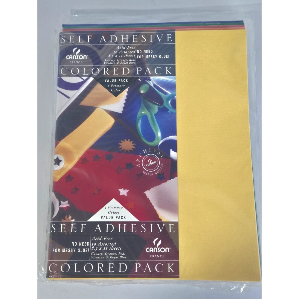 Canson Mi-Teintes Self-Adhesive Paper 8.5x11 Primary Colors Lot of 5 NOS